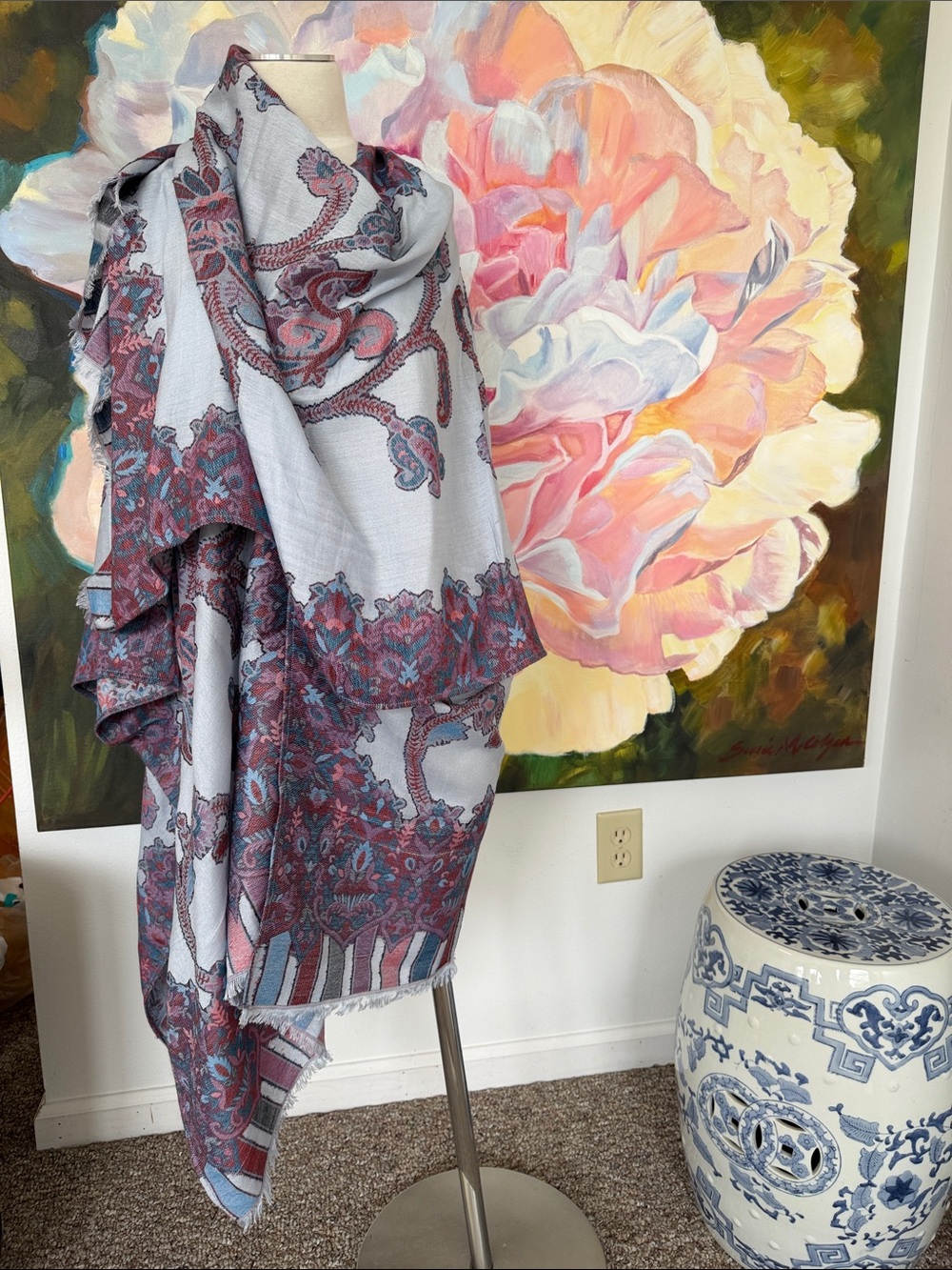 Chico's Pink Purple Blue Gray Patterned Wrap